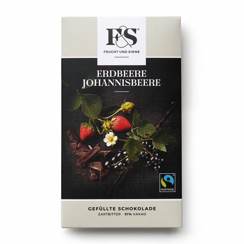 Frucht & Sinne Gefüllte Schokolade Erdbeere-Johannisbeere 80 G