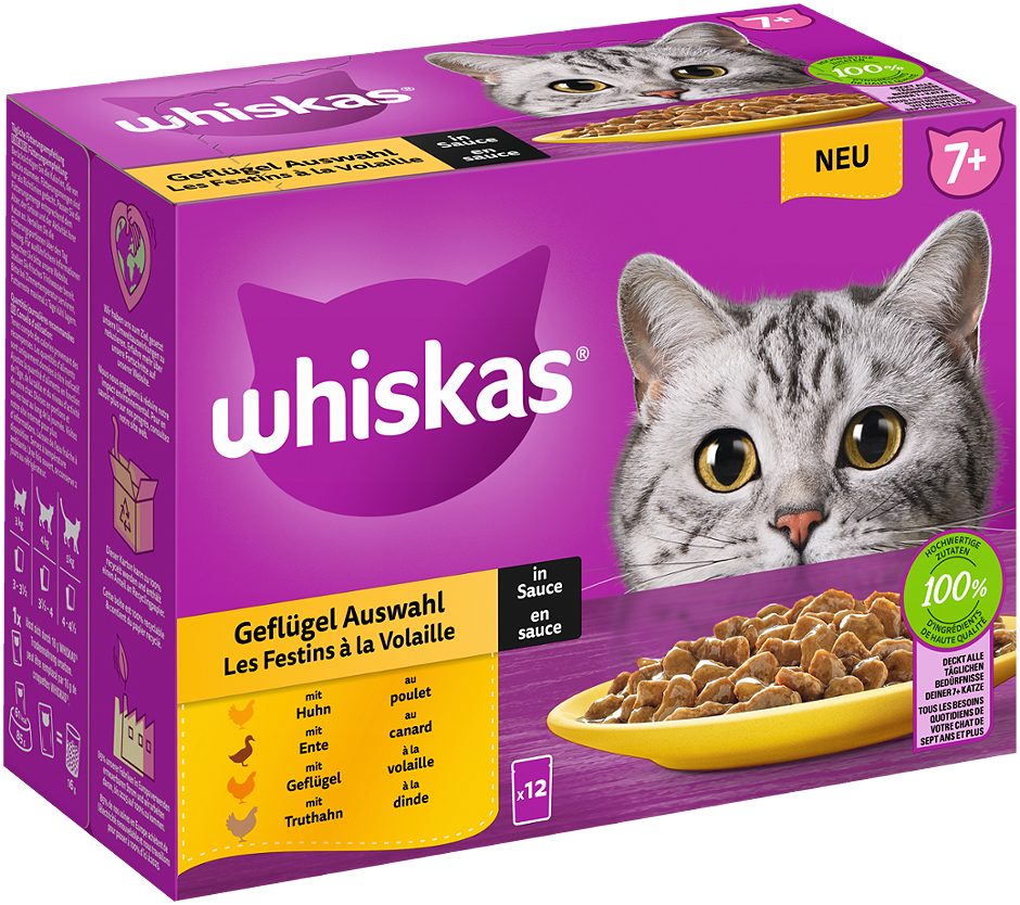 Whiskas Katzennahrung Geflügel Auswahl 7+ 12x85g 1,02 KG