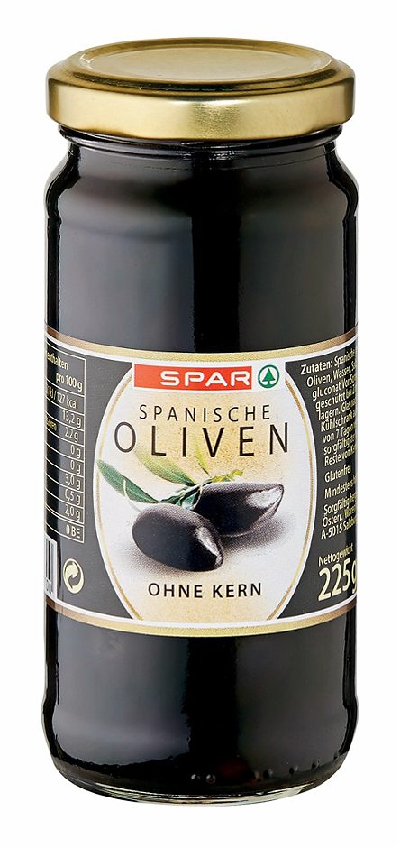 SPAR Spanische Oliven schwarz ohne Kern 225 G