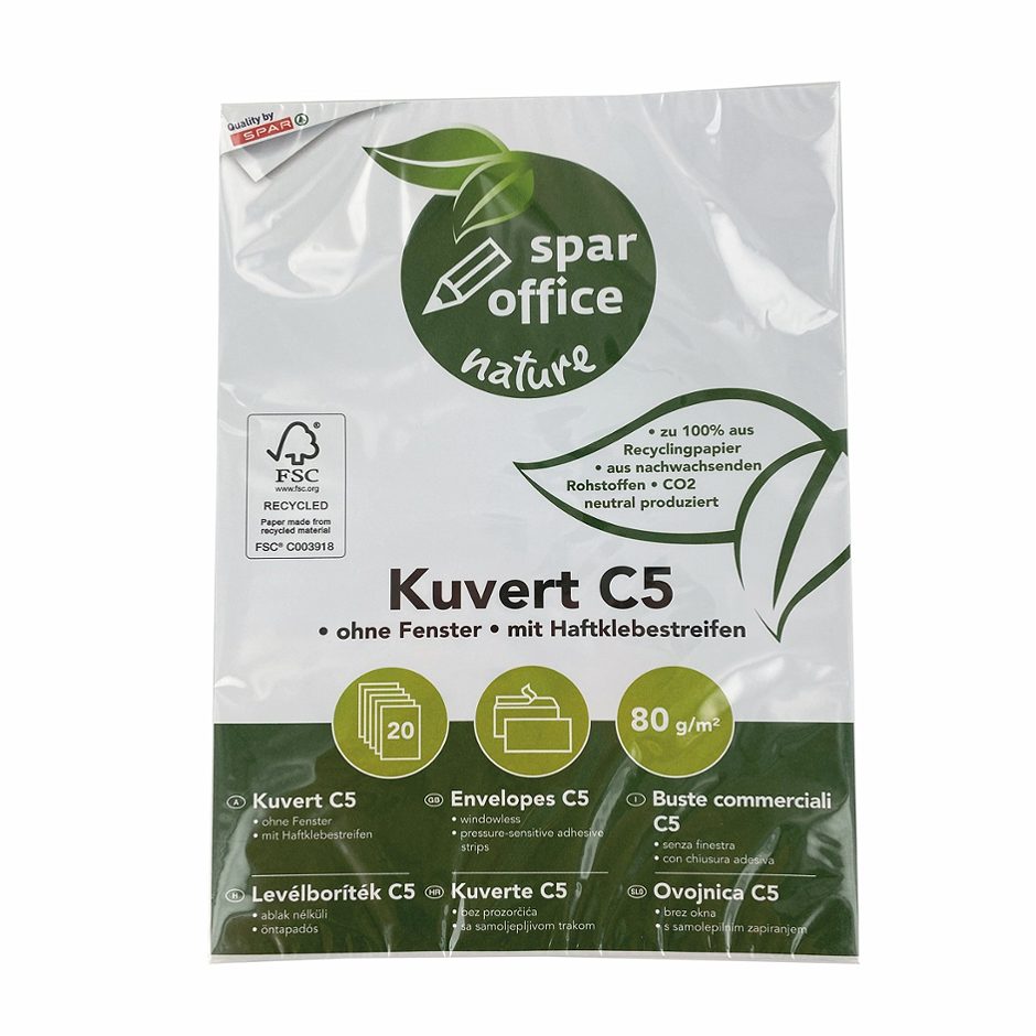 SPAR office nature Kuverts C5 ohne Fenster 20 Stück