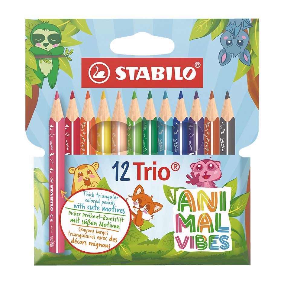 STABILO Buntstift Dreikant Trio dick kurz 12 Farben
