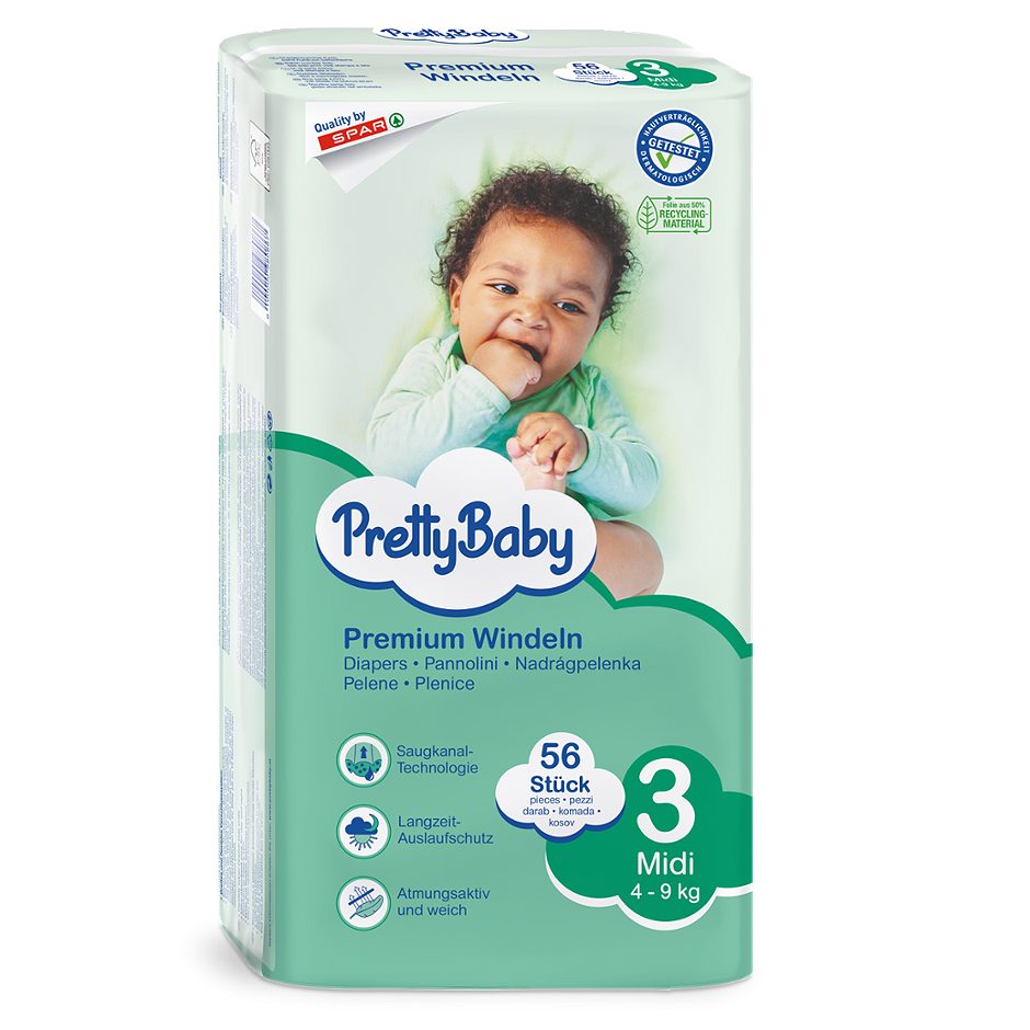 Pretty Baby Premium Windeln Midi Gr. 3 (4-9 kg) 56 Stück