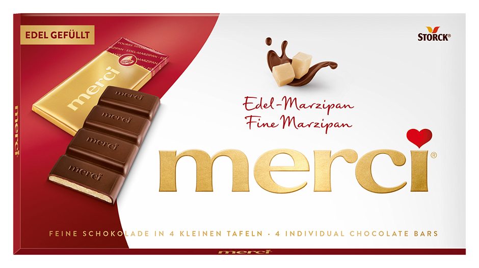 Storck Merci Tafelschokolade Edel-Marzipan 4 Tafeln 112 G