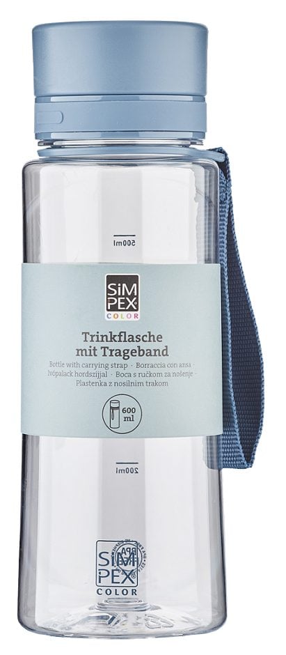 SIMPEX COLOR Trinkflasche mit Trageband 600ml Blau