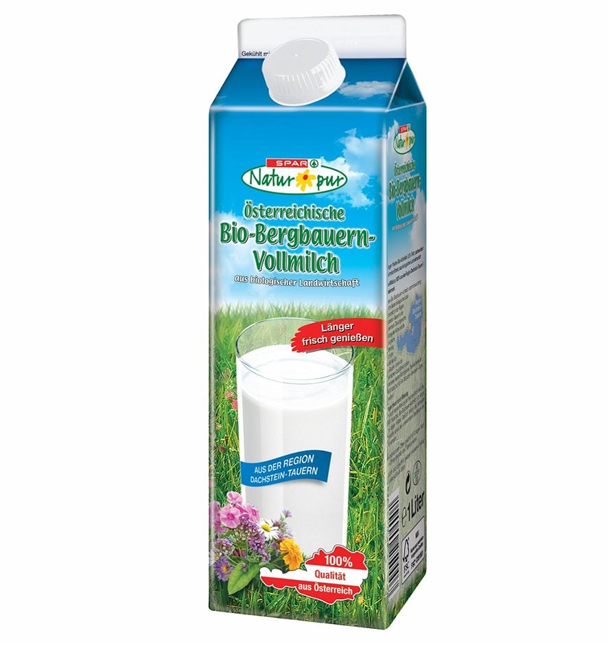 SPAR Natur*pur Bio-Bergbauern Vollmilch 3,5% Fett, länger frisch 1 L EINWEG ohne Pfand