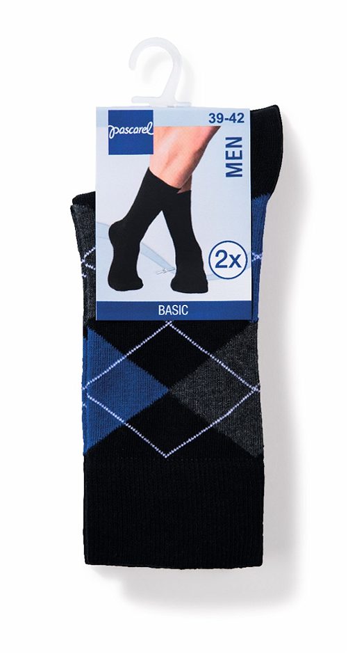 pascarel Herren Socken Karo schwarz-beige, 39/42 2er