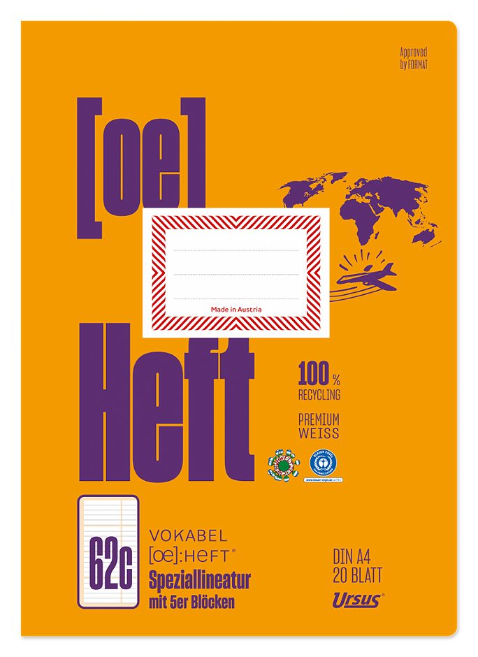 Format OE Heft A4 20 Blatt Vokabelheft A4, liniert, 20 Blatt