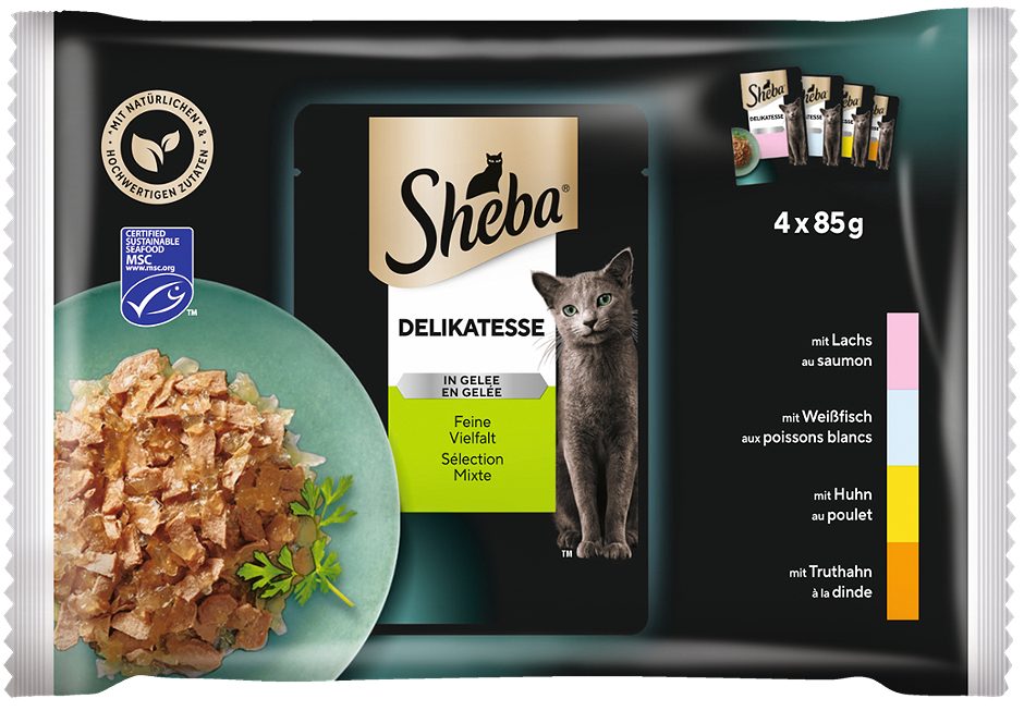 Sheba Delikatesse in Gelee Katzennahrung Feine Vielfalt in Gelee 4x85g 340 G