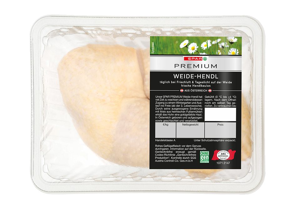 SPAR PREMIUM Weide-Hendl frische Hendlkeulen 1 KG