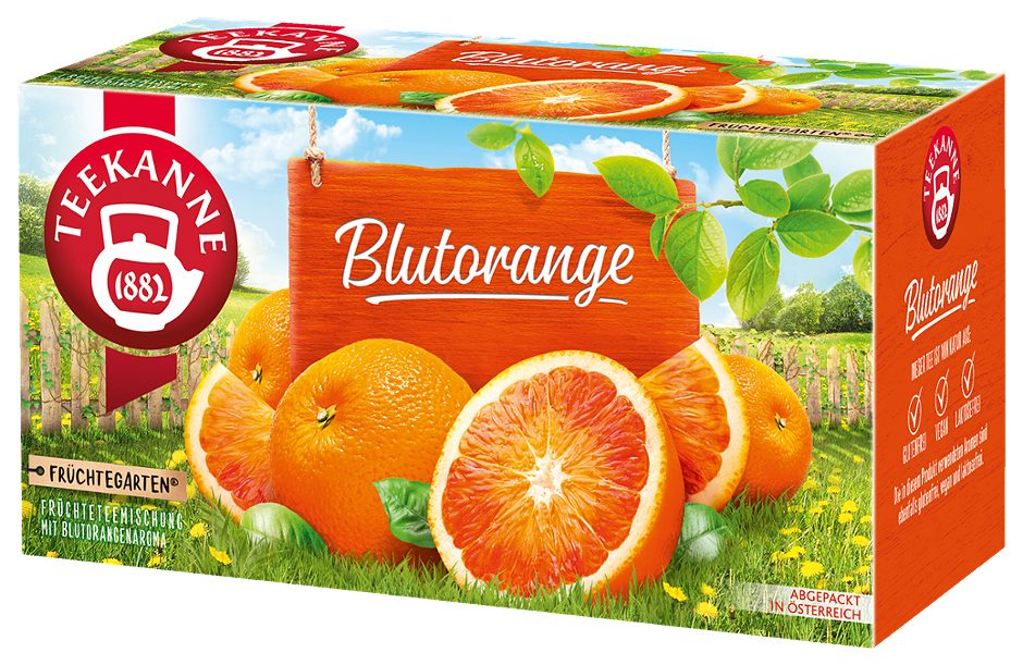 Teekanne Früchtegarten Früchteteemischung Blutorange 20 Teebeutel