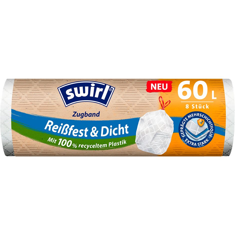 Swirl Müllbeutel mit Zugband 60 Liter 8 Stück