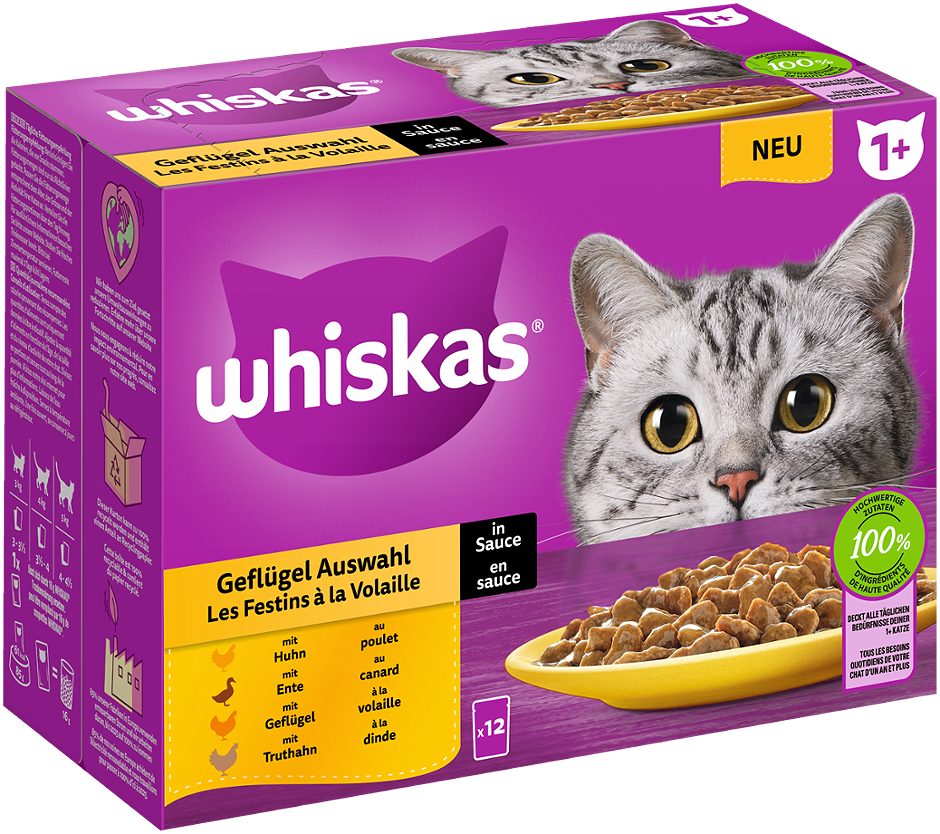 Whiskas Katzennahrung Geflügel Auswahl 1+ 12x85g 1,02 KG