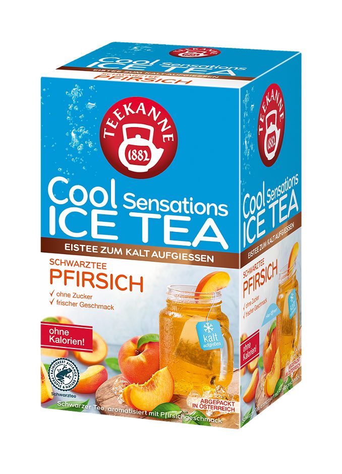 Teekanne Cool Sensations Schwarzteemischung kalt Pfirsich 18 Teebeutel