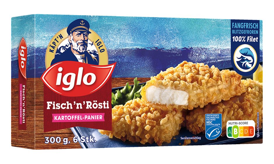 Iglo Meeresküche MSC Fisch'n'Rösti Kartoffel-Panier 6 Stück 300 G