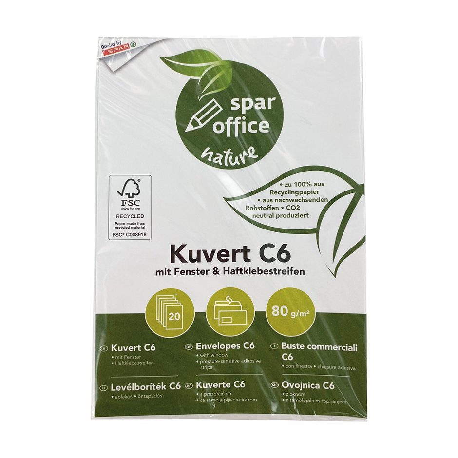 SPAR office nature Kuverts C6 mit Fenster 20 Stück