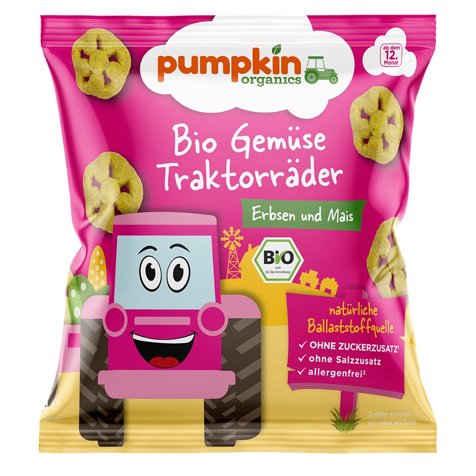 Pumpkin Organics Bio Gemüse Traktorräder Erbsen und Mais 20 G