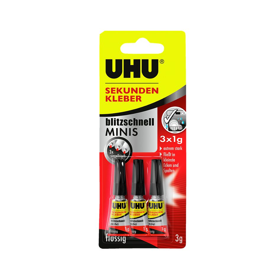 UHU Sekundenkleber Minis flüssig 3x1g