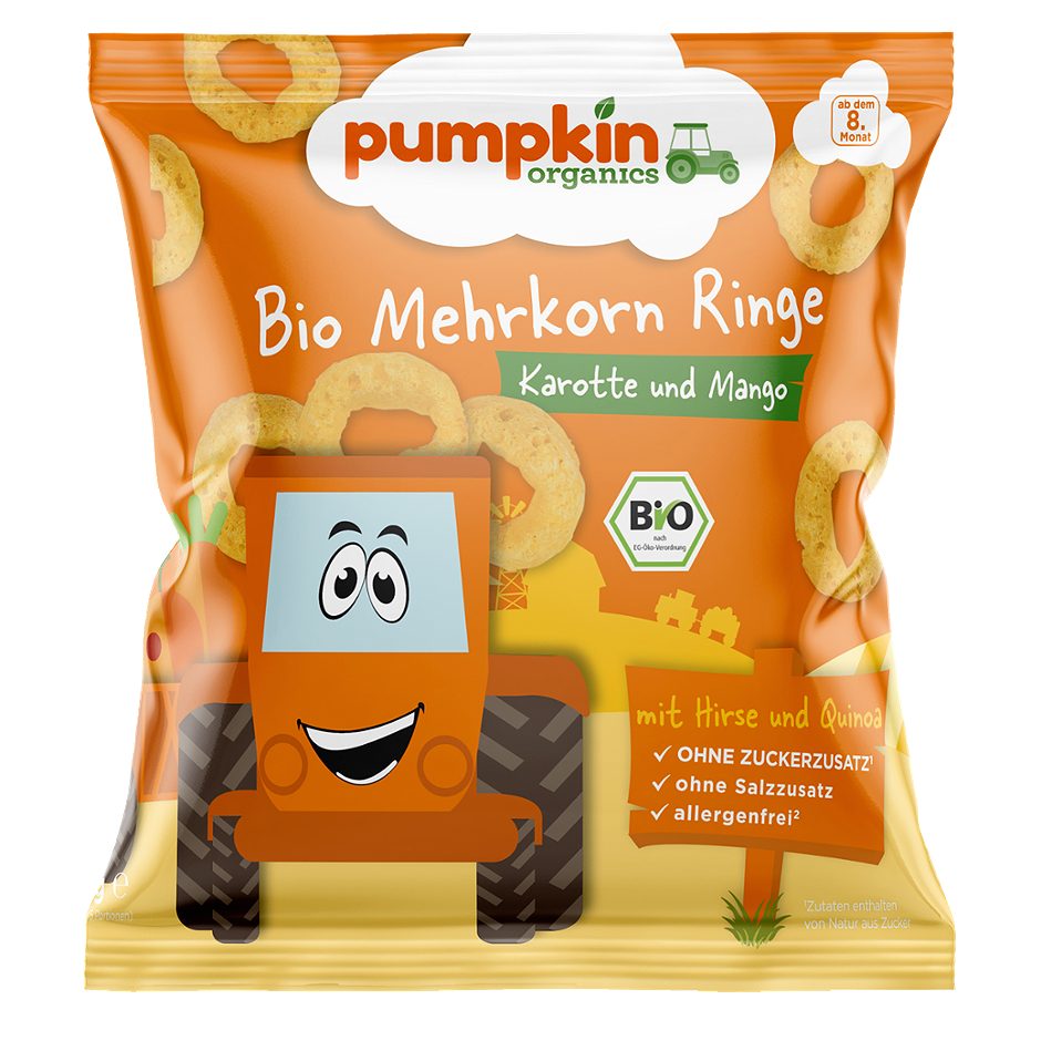 Pumpkin Organics Bio Mehrkorn Ringe Karotte und Mango 20 G