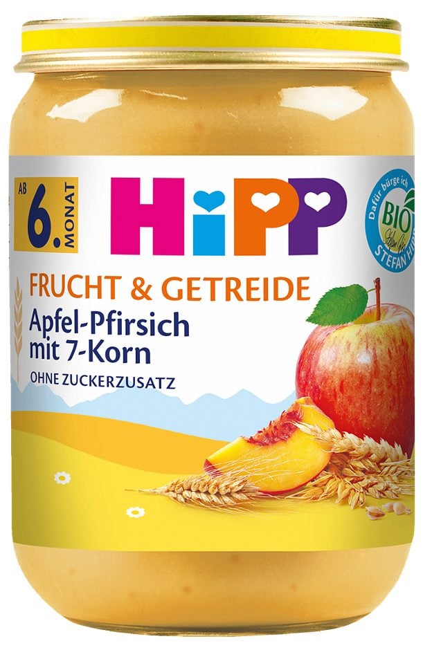 Hipp Frucht & Getreide Bio-Gläschen Apfel-Pfirsich mit 7-Korn 190 G