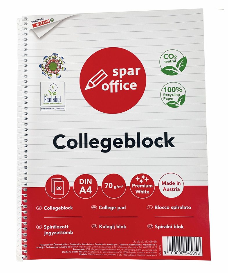 SPAR office Collegeblock A4 liniert, 80 Blatt