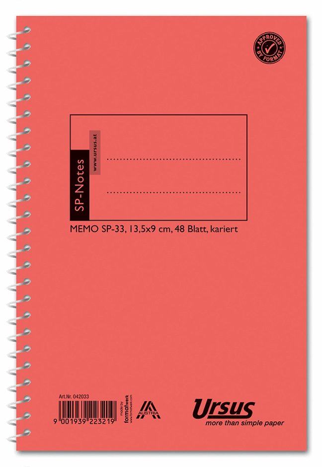 Format UR Spiralblock 13,5 x 9cm 13,5x9 cm, kariert 48 Blatt