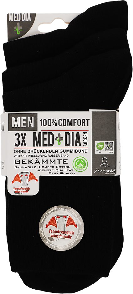Hats Herren Socken Diabetiker schwarz, 39/42 3er