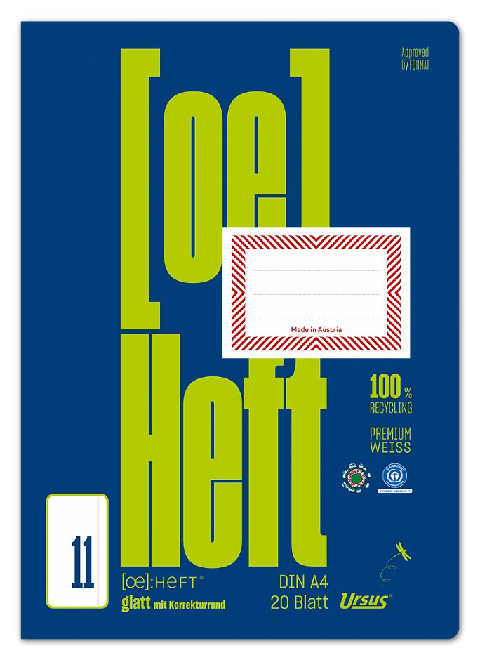 Ursus OE Heft OE.11 A4, glatt mit Korrekturrand, 20 Blatt