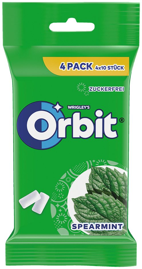 Wrigley Orbit Kaugummi Dragees Spearmint 4x10 Stück 56 G