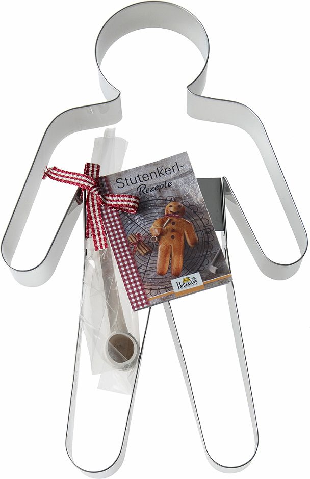 Birkmann Ausstechform Stutenkerl, 24 cm Edelstahl, Set mit Tonpfeife