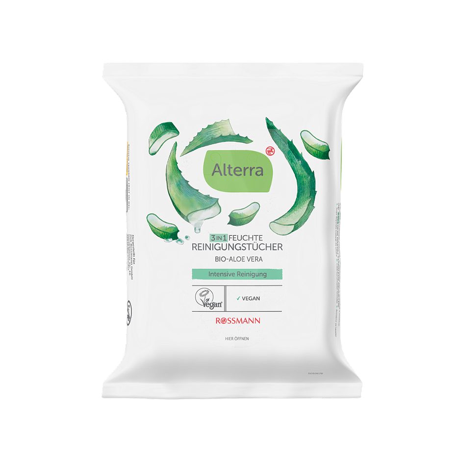 Alterra 3in1 Feuchte Reinigungstücher Bio-Aloe Vera 25 Tücher