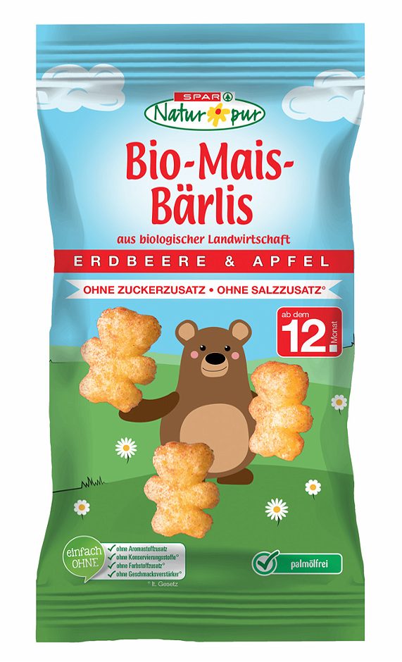 SPAR Natur*pur Bio-Mais-Bärlis Erdbeere & Apfel 30 G