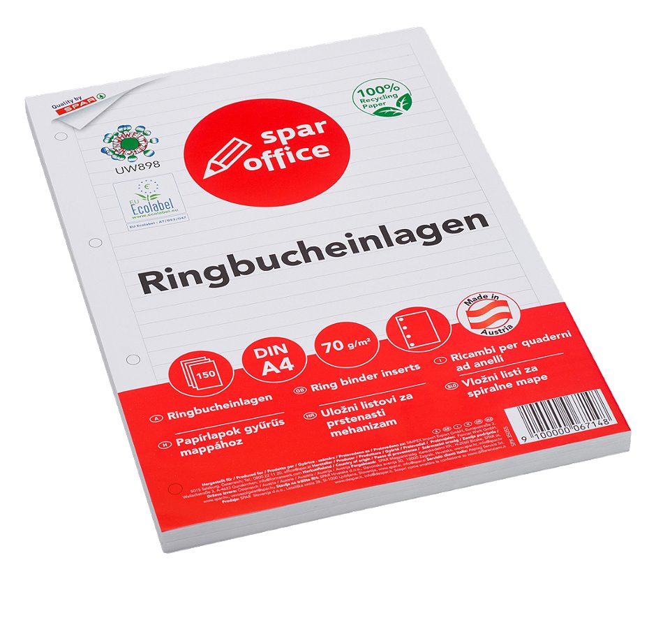 SPAR office Ringbucheinlagen A4 liniert 150 Blatt