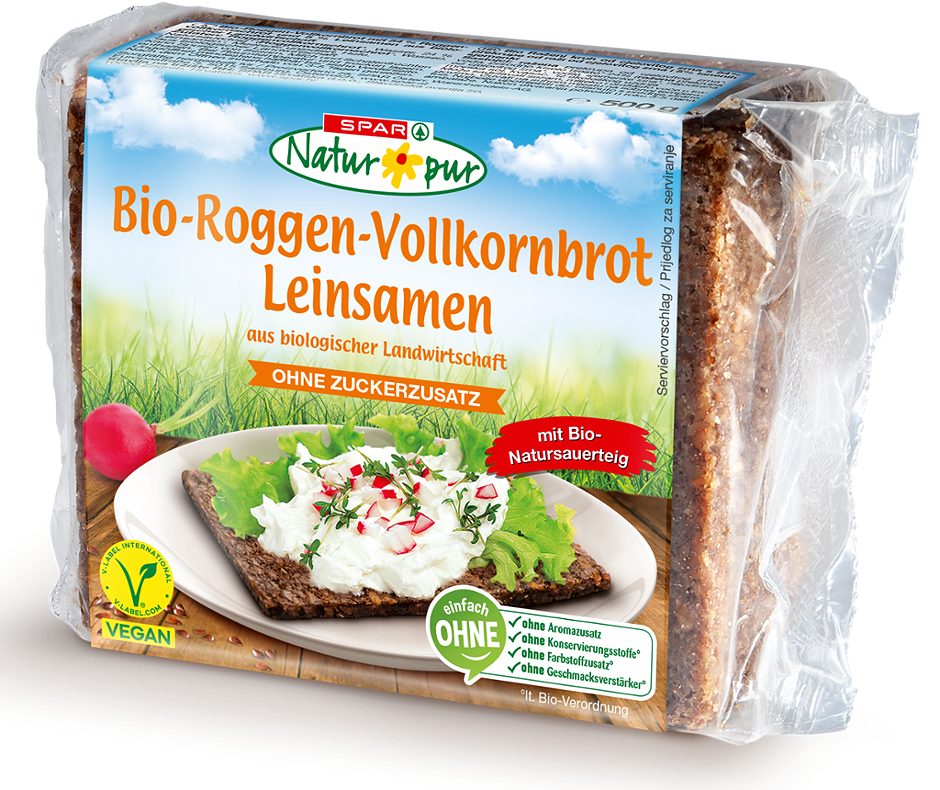SPAR Natur*pur Bio-Roggen-Vollkornbrot Leinsamen 500 G