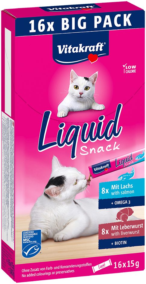 Vitakraft Cat Liquid-Snack Katzensnack Lachs und Leberwurst 16x15g 240 G