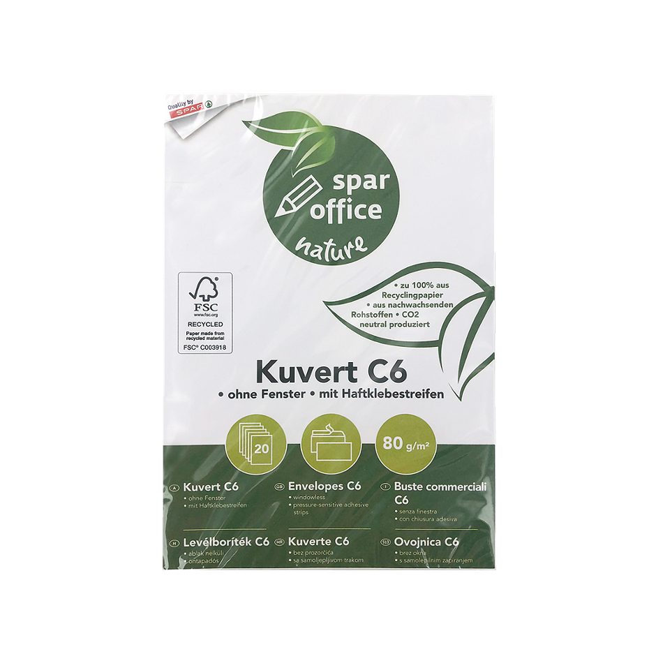 SPAR office nature Kuverts C6 ohne Fenster 20 Stück