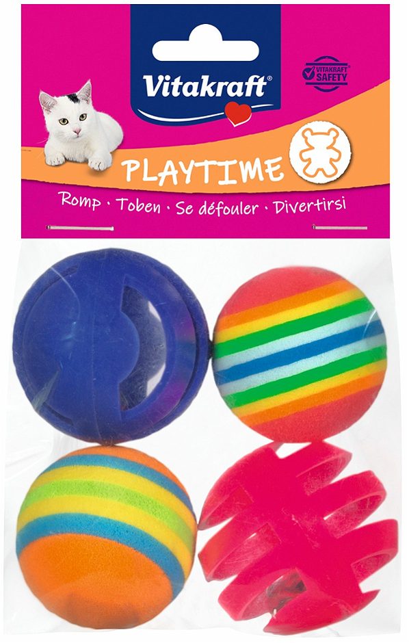 Vitakraft 2 Rasseln + 2 Rainbowbälle Spielzeug für Katzen
