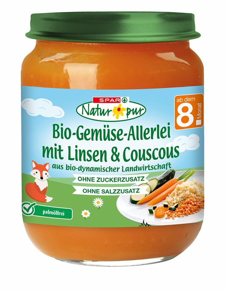 SPAR Natur*pur Bio-Gemüse-Allerlei mit Linsen & Couscous 220 G