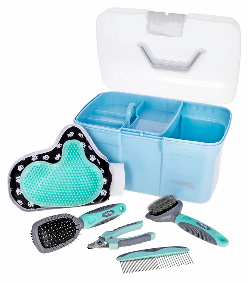 Kerbl Pflegebox mit Bürsten, nagelschere und Pflegehansschuh