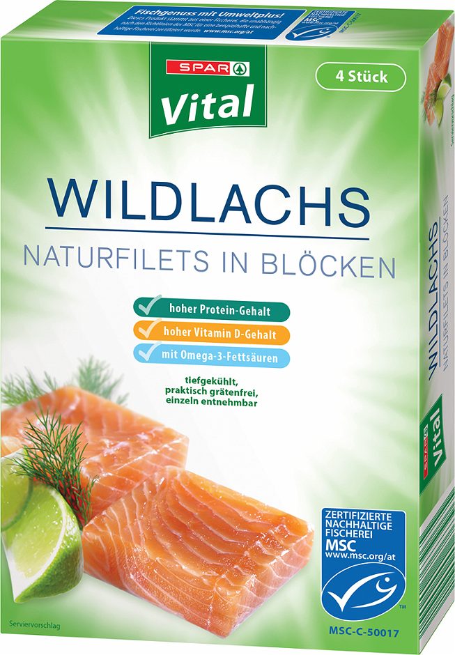 SPAR Vital MSC Wildlachs Naturfilets in Blöcken 4 Stück 400 G