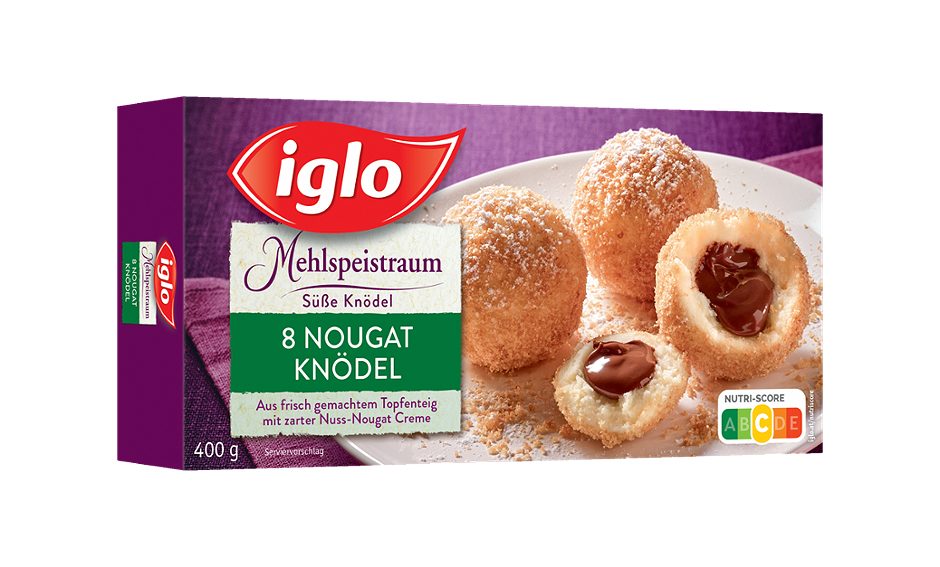 Iglo Mehlspeistraum Nougatknödel aus Topfenteig mit zarter Nuss-Nougat Creme 8 Stück 400 G