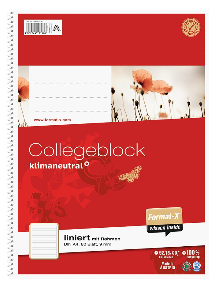 Ursus OE Collegeblock A4 liniert 9mm, mit Rahmen 80 Blatt