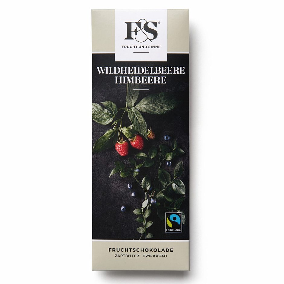 Frucht & Sinne Fruchtschoklade Zartbitter Wildheidelbeere-Himbeere 50 G