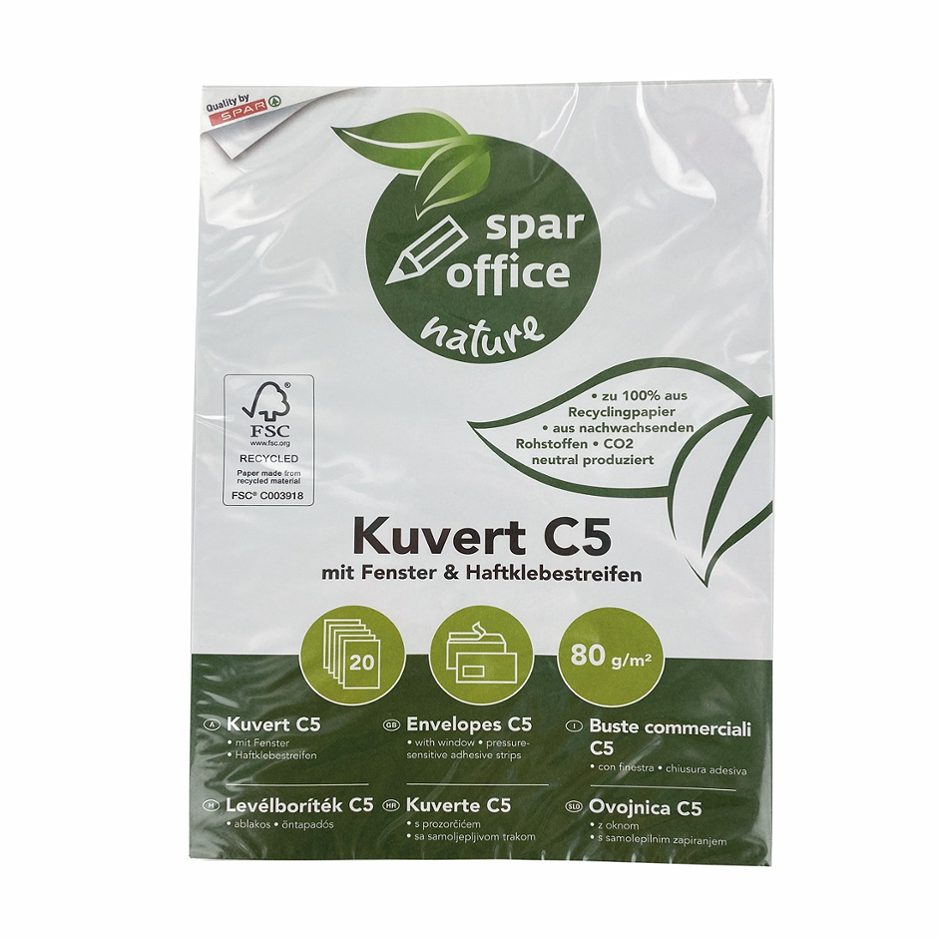 SPAR office nature Kuverts C5 mit Fenster 20 Stück
