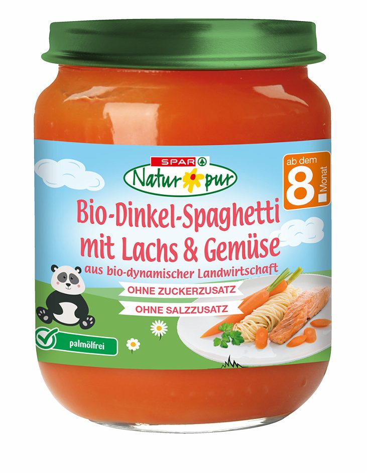 SPAR Natur*pur Bio-Dinkel-Spaghetti mit Lachs & Gemüse 220 G