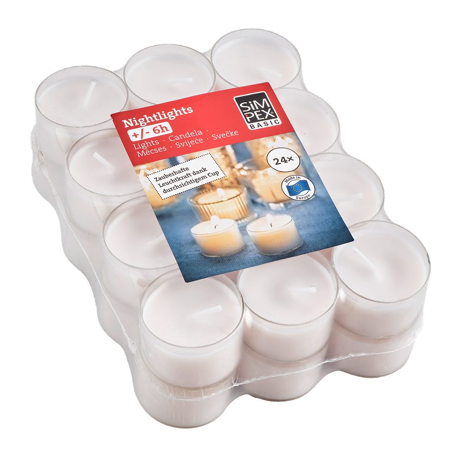 SIMPEX Teelicht Transparent 6 stunden 24 stk