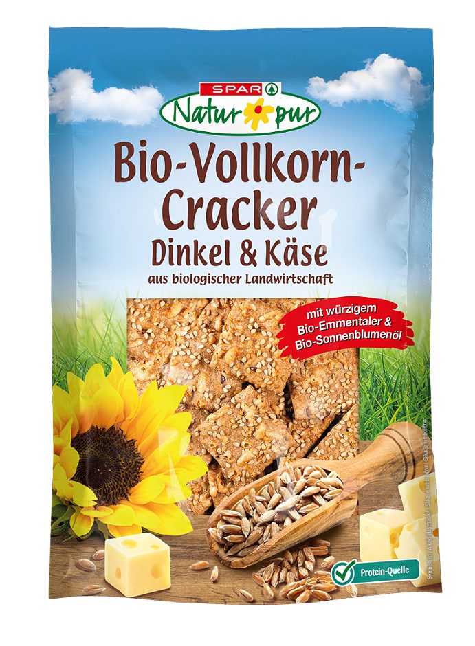 SPAR Natur*pur Bio-Vollkorn-Cracker Dinkel & Käse 110 G