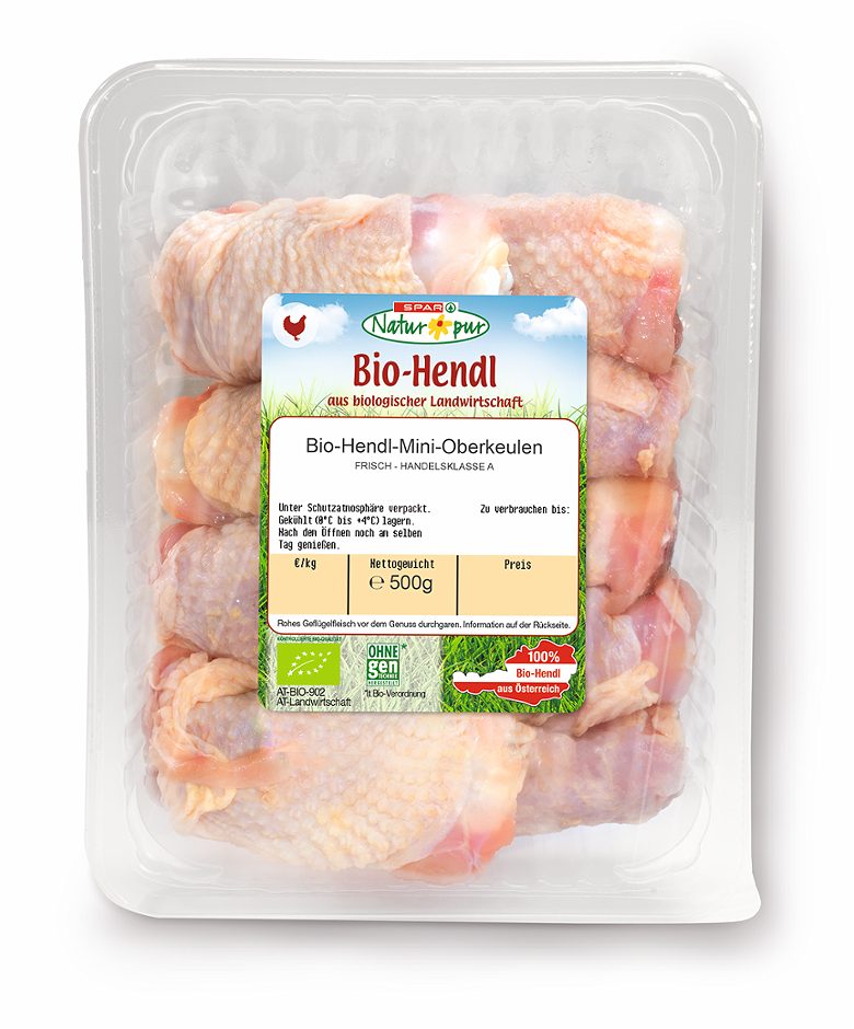 SPAR Natur*pur Bio Hendl Mini Oberkeulen frisch, Handelsklasse A 500 G