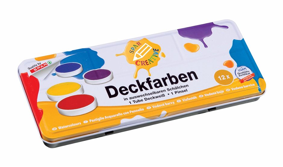 SPAR CREATIVE Wasserfarben inkl. Pinsel und Deckweiß 12 Farben