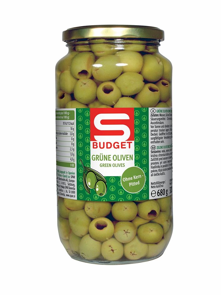 S-BUDGET Spanische grüne Oliven ohne Kern 670 G