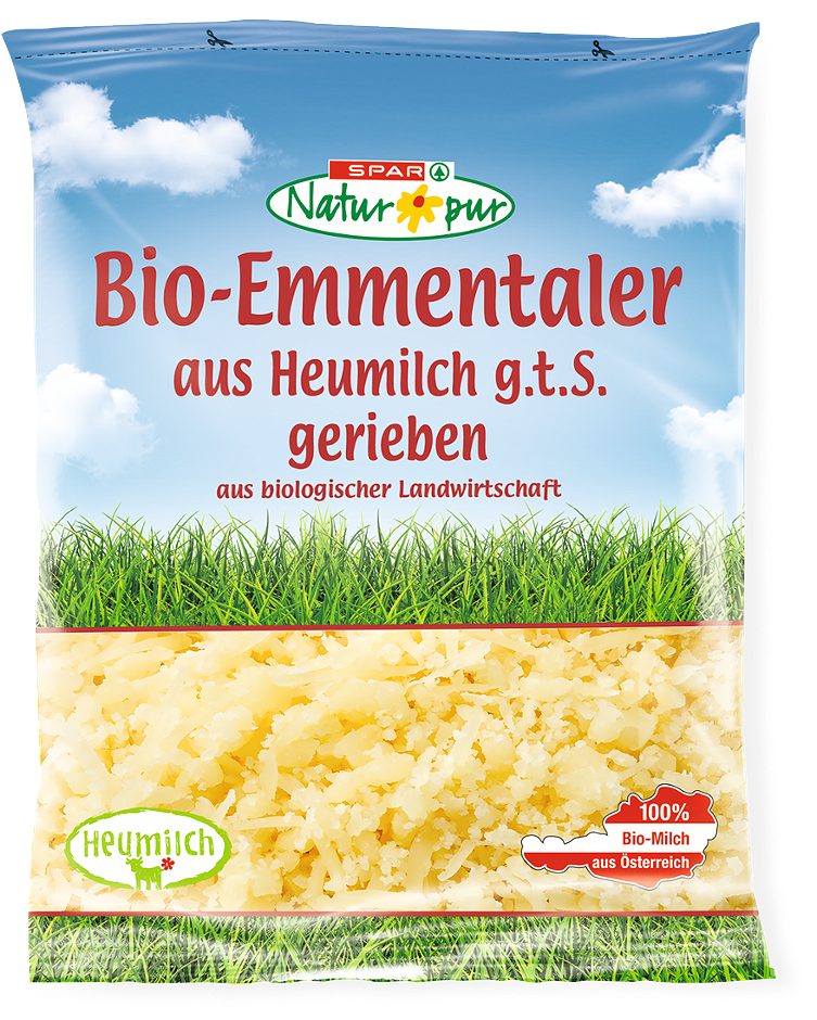 SPAR Natur*pur Bio-Emmentaler aus Bio-Heumilch gerieben 150 G
